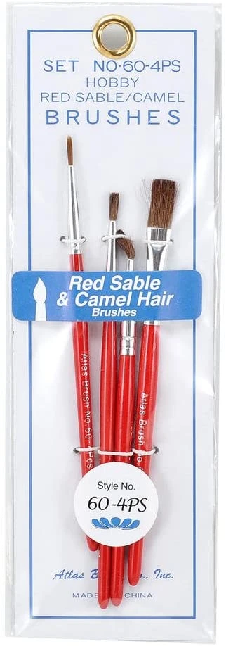Atlas Brush #60-4PS Red Sable & Camel Hair Paintbrushes With Short Handles 4 Pack 4 Atlas Brush #60-4PS Red Sable & Camel Hair Paintbrushes With Short Handles 4 Pack - Image 2