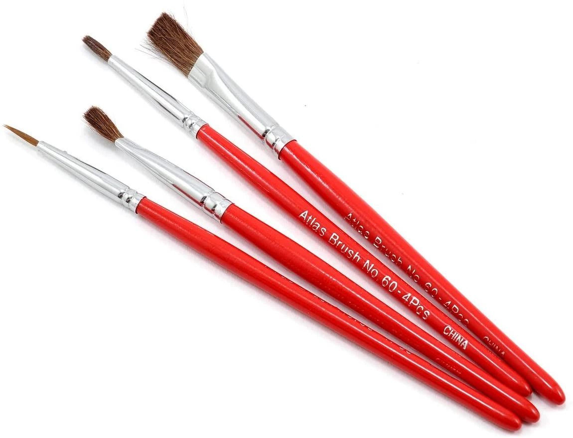 Atlas Brush #60-4PS Red Sable & Camel Hair Paintbrushes With Short Handles 4 Pack 3 Atlas Brush #60-4PS Red Sable & Camel Hair Paintbrushes With Short Handles 4 Pack